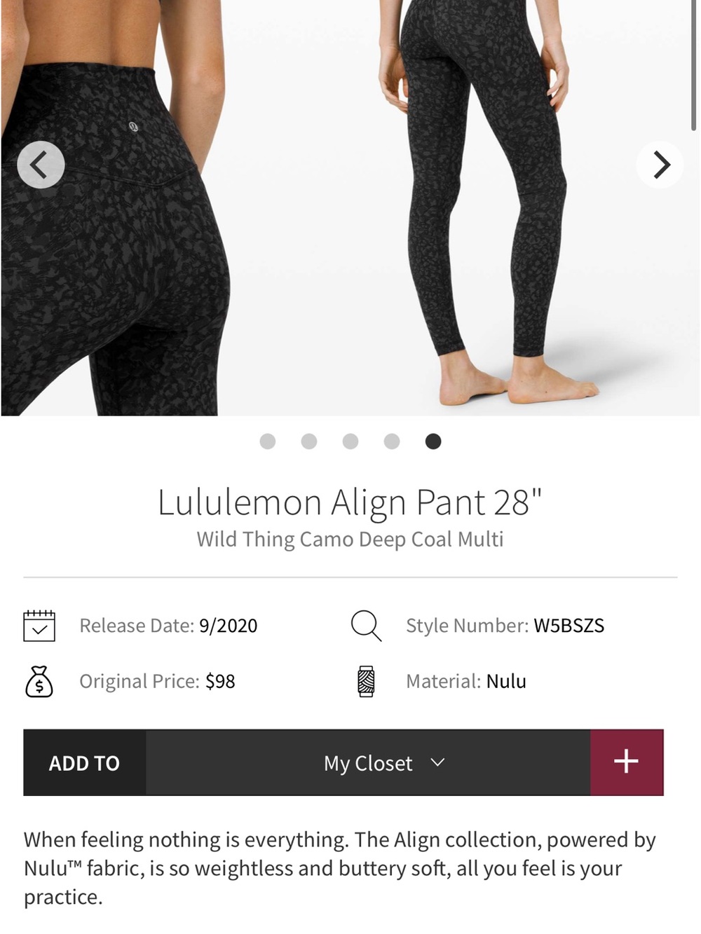 lululemon Align Pant 28" — WILD THING Camo DEEP COAL MULTI